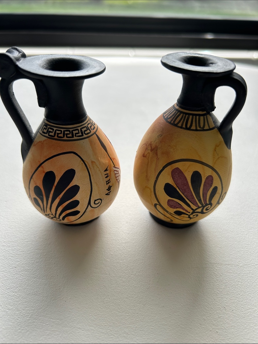 Hand-Painted Grecian Accent Vases in Black and Tan - Brand Unspecified